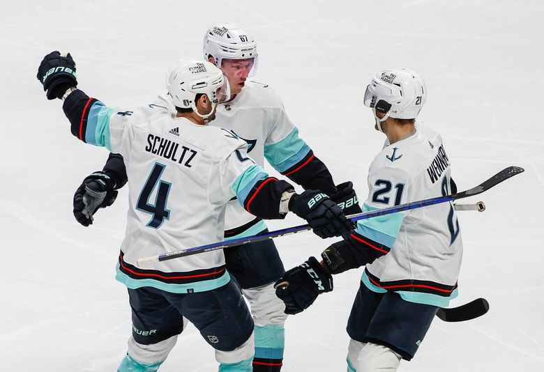 Brandon Tanev of the Kraken Blows Kiss to Avalanche Crowd After Scoring Goal in Game 2