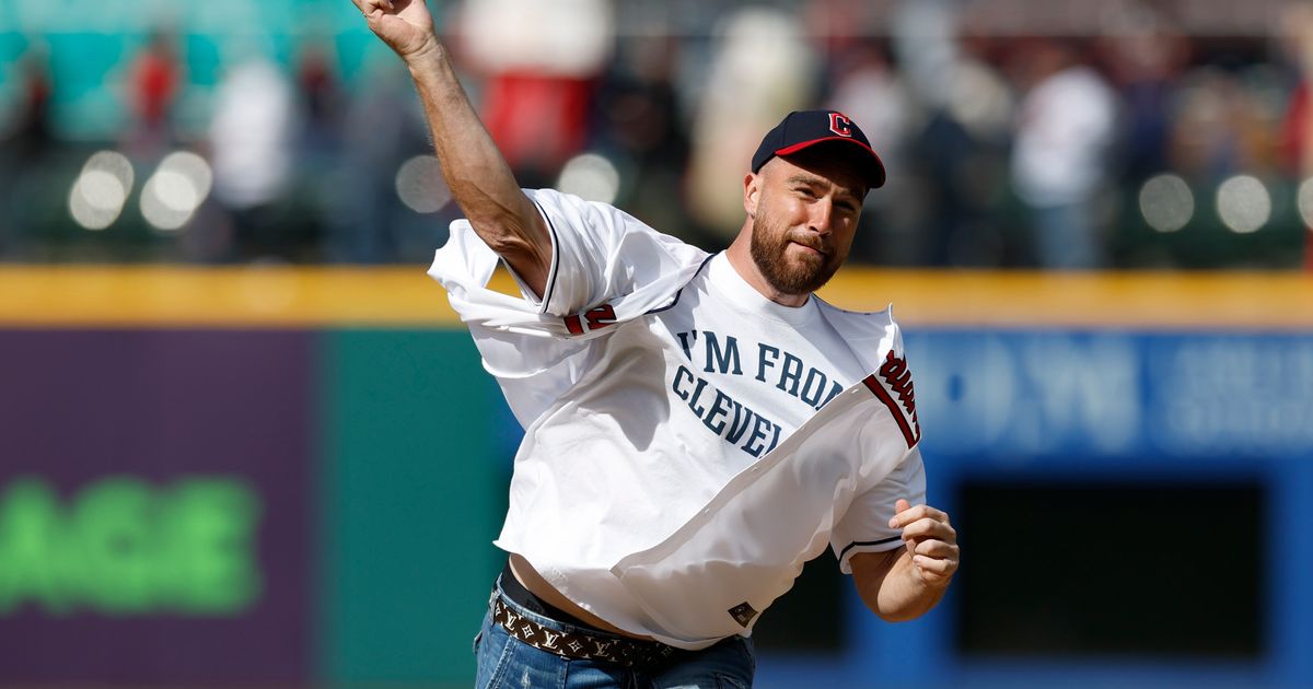 Kansas City Chiefs' Travis Kelce Throws Wild First Pitch at Kansas City Royals' Home Opener