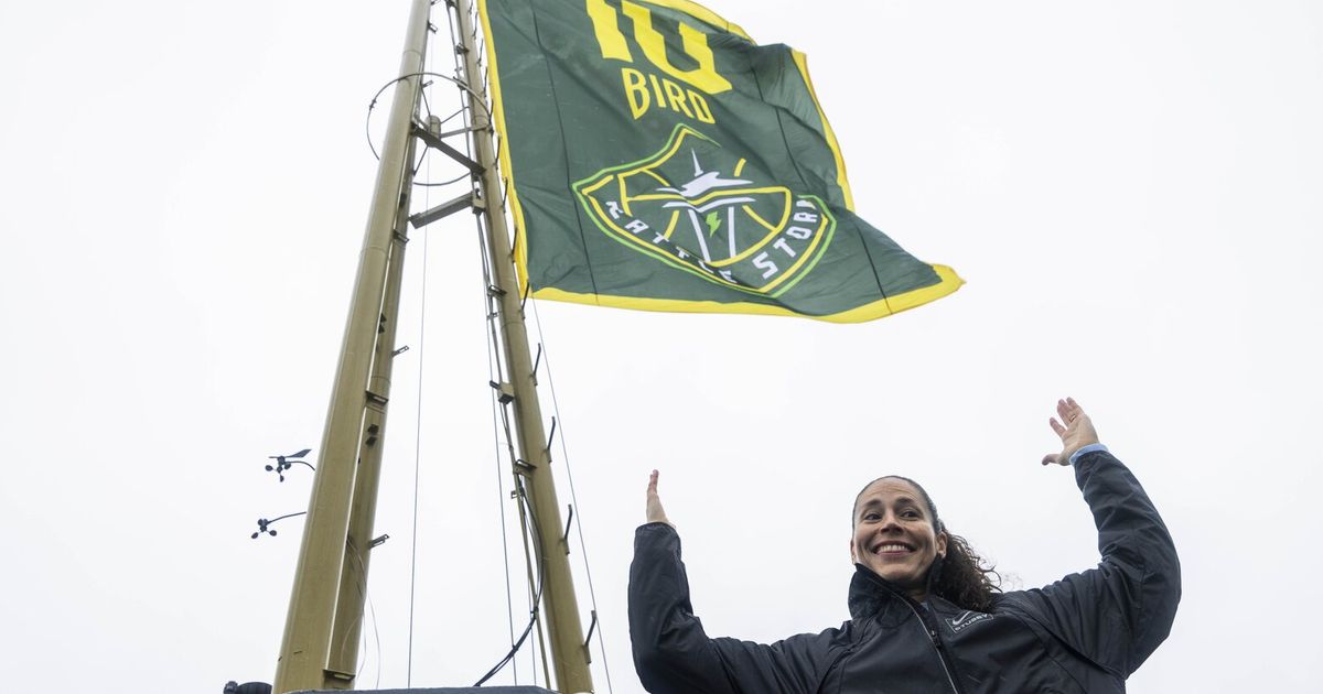 Sue Bird's Jersey Number Raised on Space Needle on Sunny Seattle Day