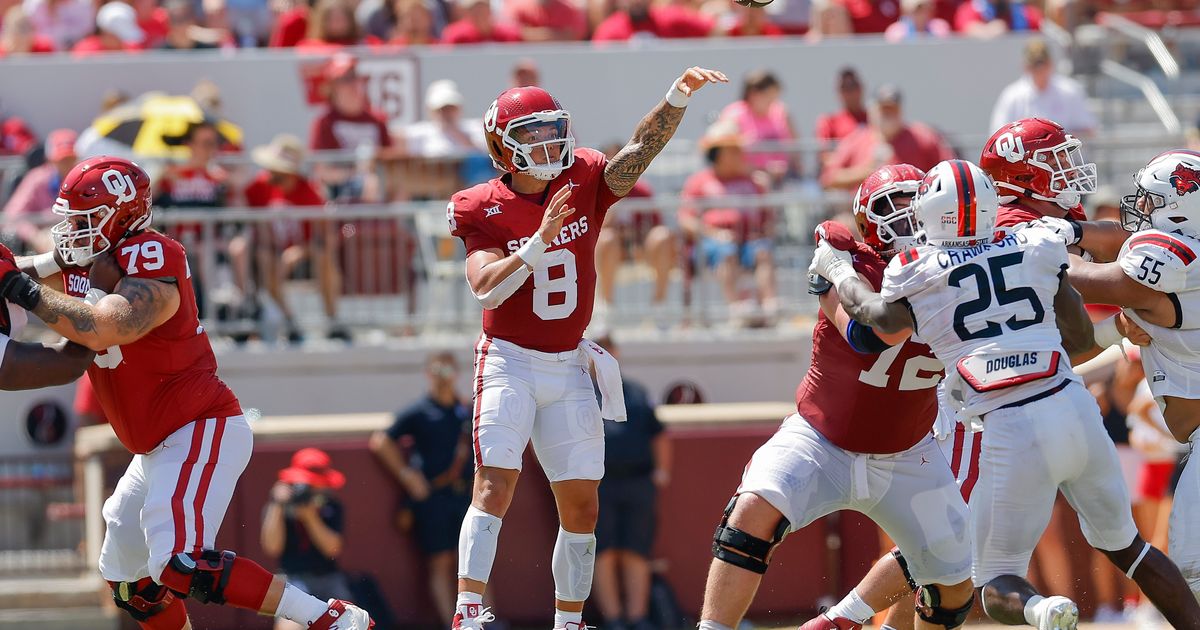 No. 20 Oklahoma Defeats Arkansas State 73-0 Behind Dillon Gabriel's 300+ Yard Passing Performance in First Half