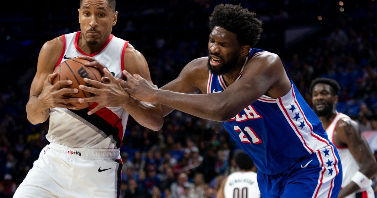 76ers Defeat Trail Blazers Behind Double-Doubles from Joel Embiid and Tyrese Maxey as James Harden Watches