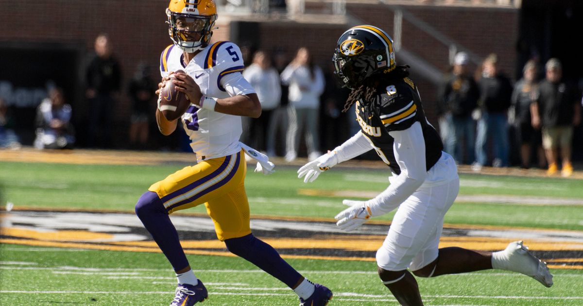 LSU Tigers Quarterback Jayden Daniels Leads Team to 49-39 Victory Over Missouri Tigers
