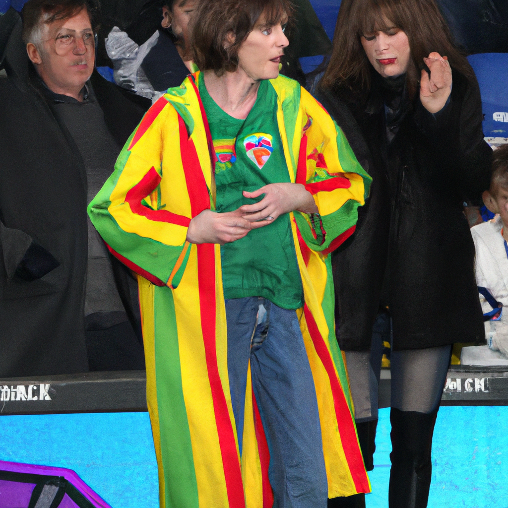 Mick Jagger Attends Barcelona vs. Real Madrid Soccer Match Featuring Stones Logo on Barcelona Uniforms